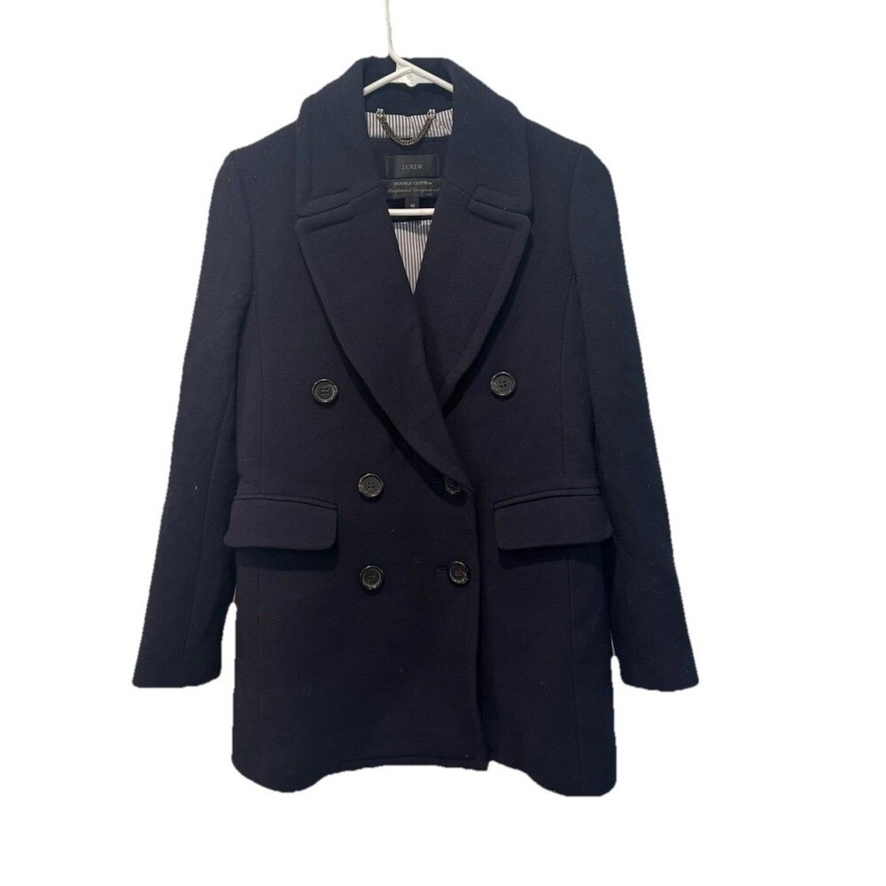 J. Crew Double Cloth Italy Wool Blend Double Breasted Pocket Pea Coat Navy Sz 00